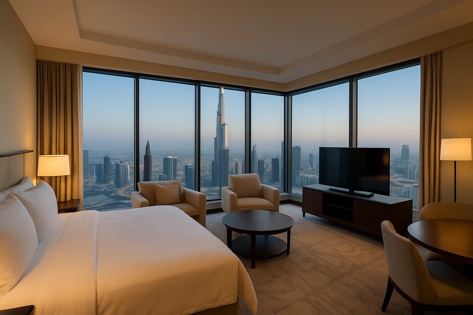 Luxury suite with panoramic views of Burj Khalifa