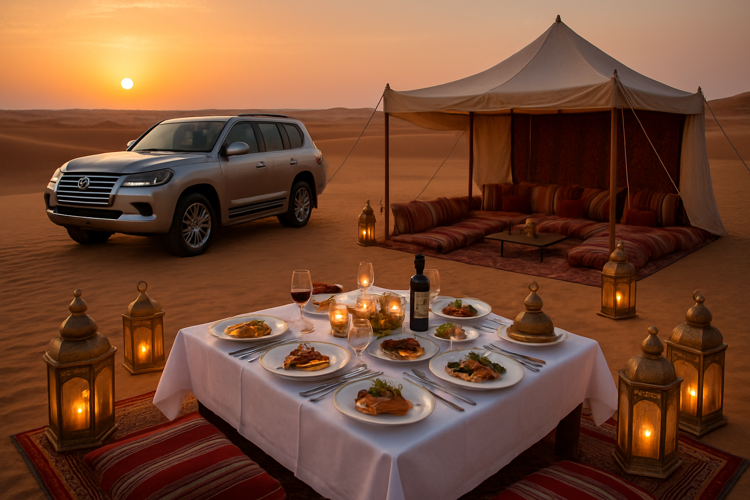 Luxury desert safari with gourmet dinner